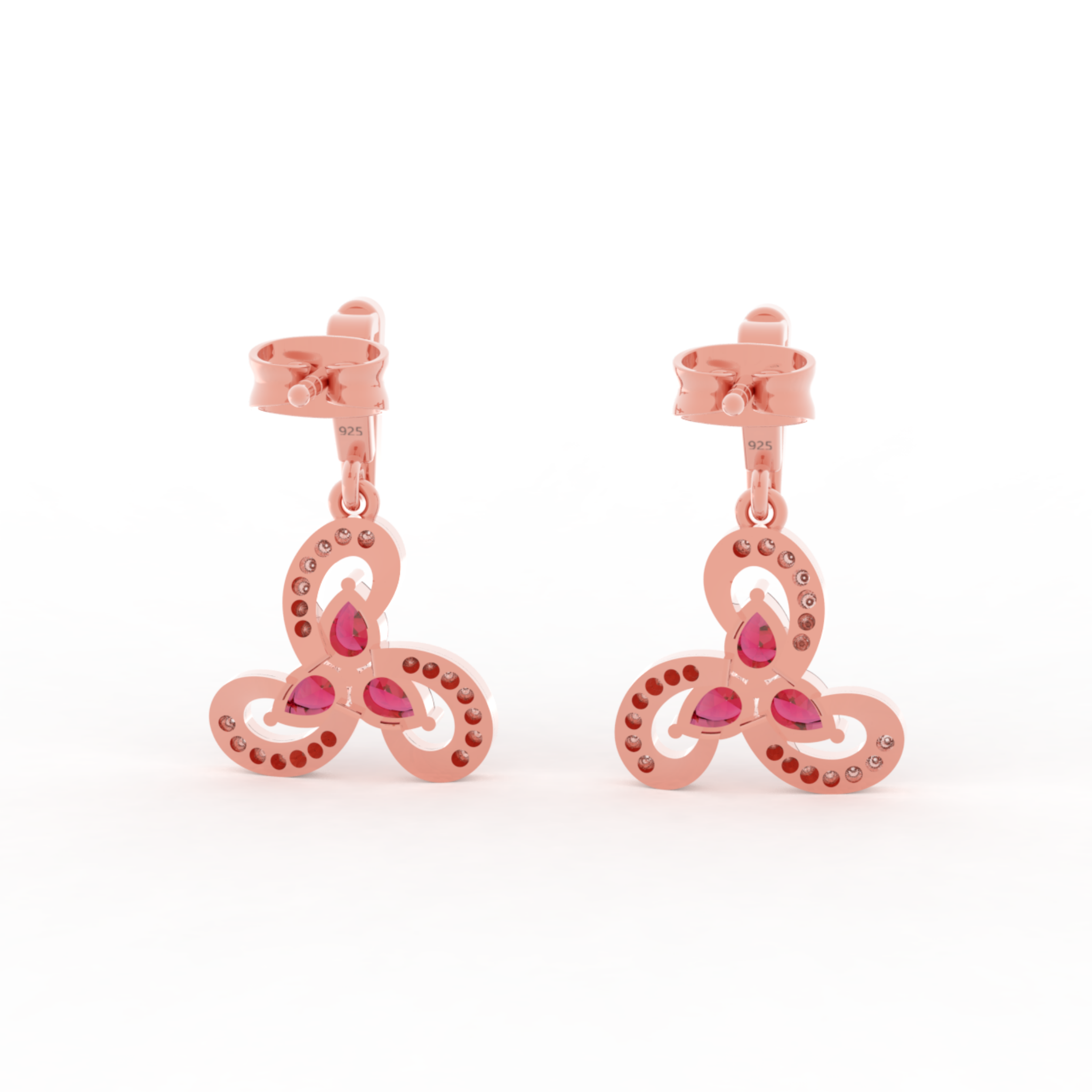 Vintage Ruby Flower Dangle Earrings, Hallmarked 925 Sterling Silver